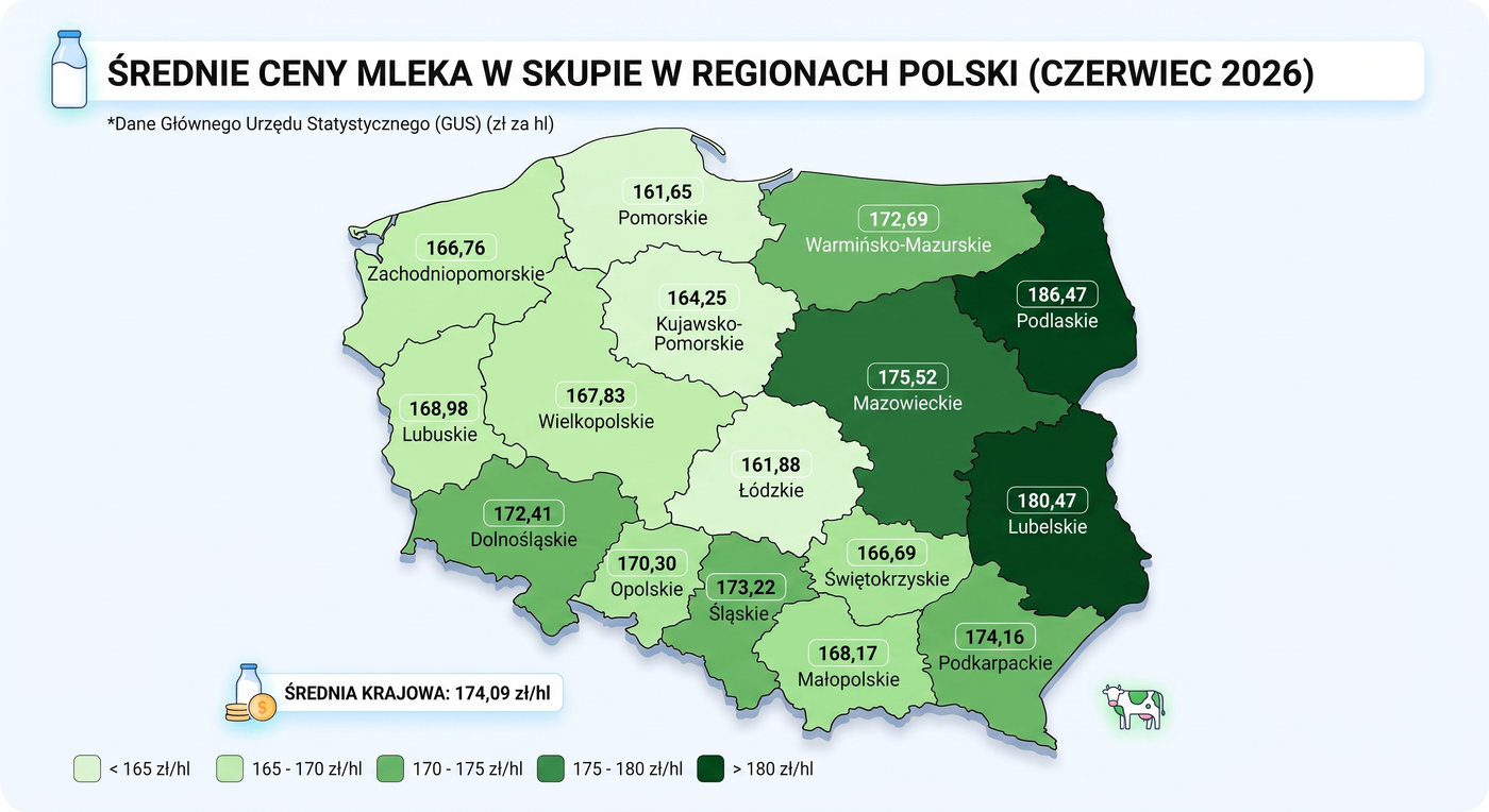 Infografika cen skupu mleka w 2026 roku
